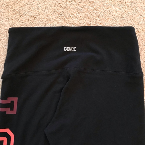 PINK Victorias Secret High Waist Yoga Leggings Size Medium Black Rainbow Logo - Picture 8 of 10